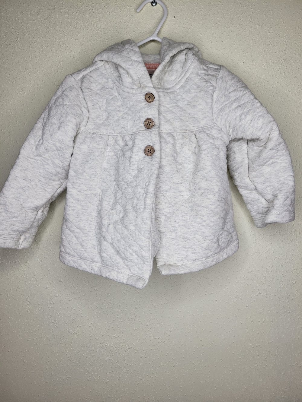 Carter's Cream Quilted Hooded Jacket with Wood Buttons